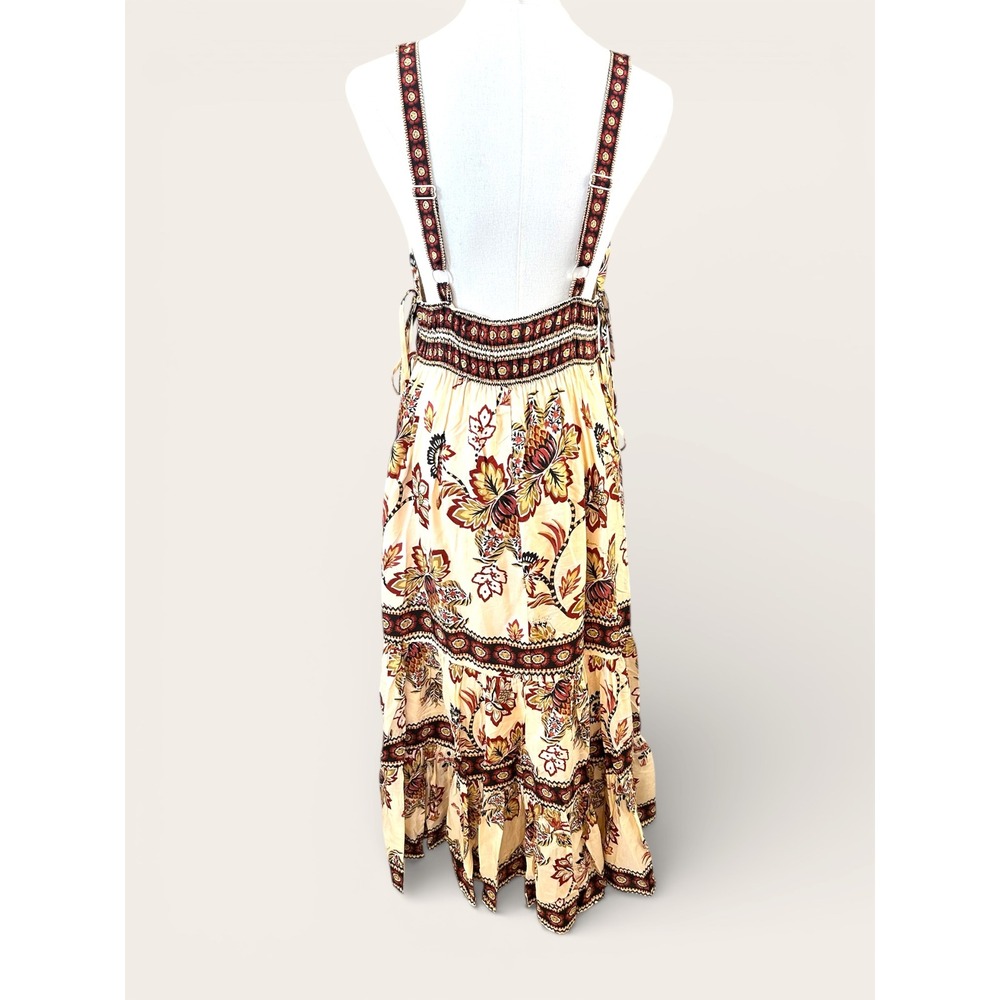 Farm Rio NWT SZMED Aura Floral Sand Maxi Dress Floral Cream Tier Spaghetti Strap - Picture 7 of 16